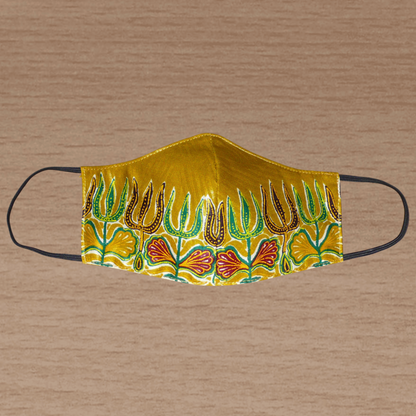 Masque facial en tissu africain moutarde et multicolore