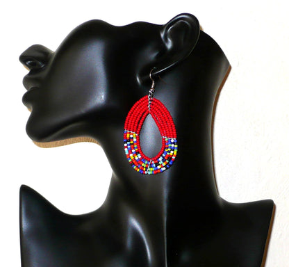 Parure de bijoux africains rouges et multicolores
