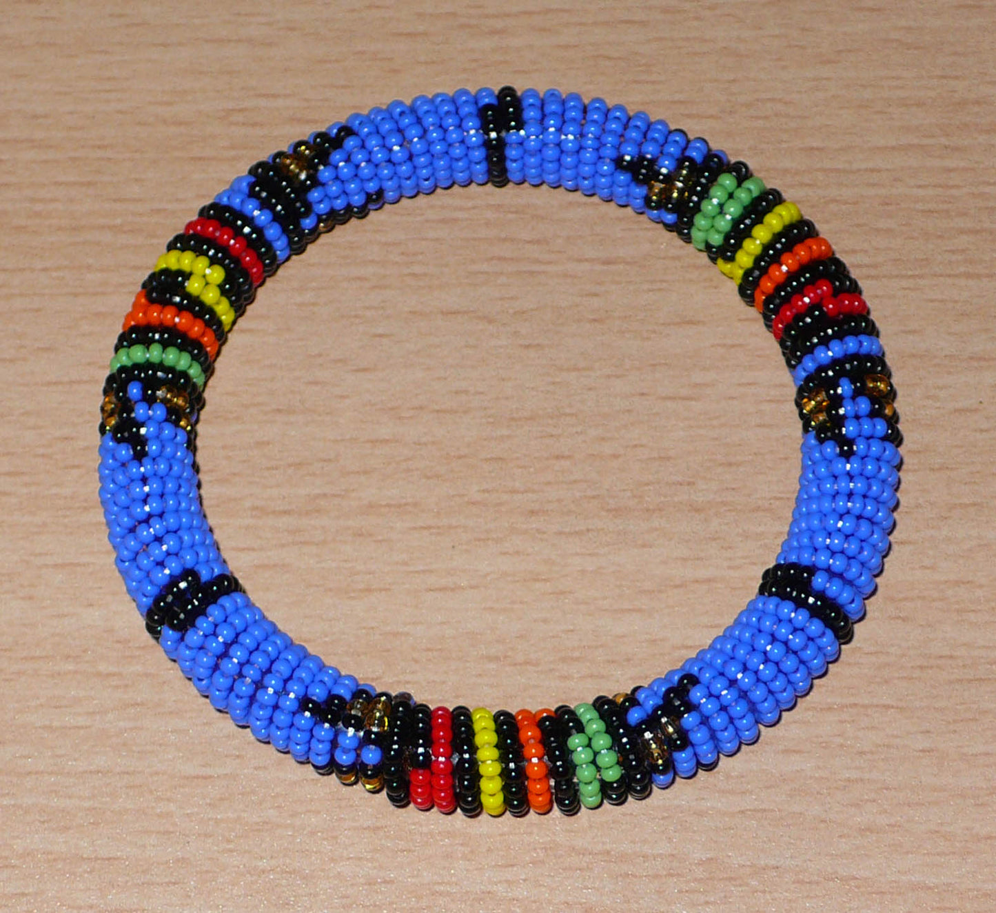 Bracelet africain zoulou bleu et multicolore