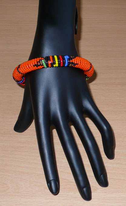 Bracelet africain zoulou orange et multicolore